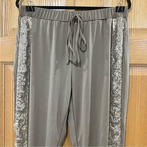 Sequin Heart Long Sleeve Top with Matching Joggers - Taupe - Picture 8 of 13